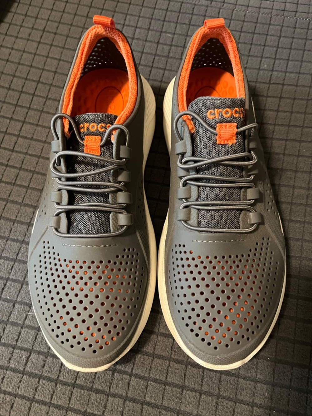 CROCS kid’s Gray and Orange Slip-On Athletic Sneakers